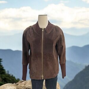 One Girl Who Brown Suede Bomber Jacket XL Retro Fall Soft Trendy‎ Versatile